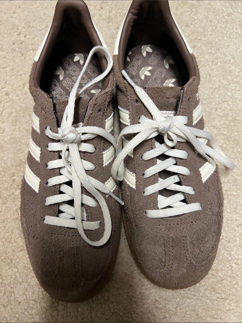 adidas Brown Suede Sneakers with White Stripes
